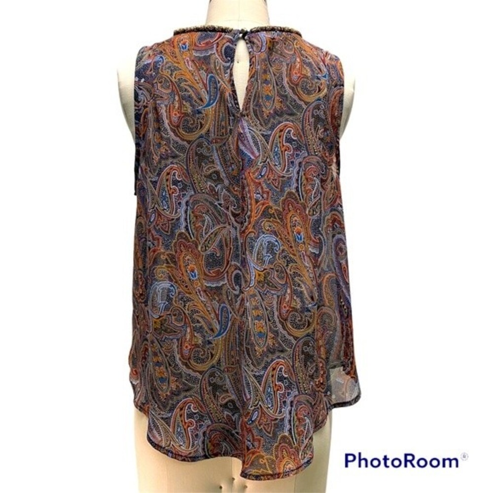 ASTR Multicolor Paisley Sleeveless A-Line Tank Beaded Neckline Size Medium - Picture 3 of 7
